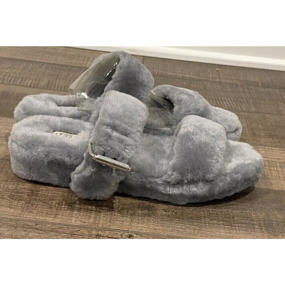 UGG Fuzz Yeah Womens Gray Sheepskin Platform Slides Slippers 1104662 Sz 10 NWOB - Picture 5 of 16